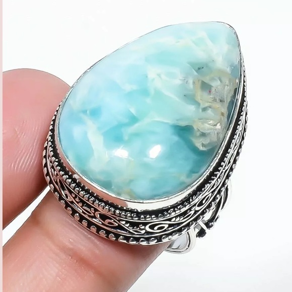 Jewelry - Huge sterling Caribbean Larimar Teardrop Ring